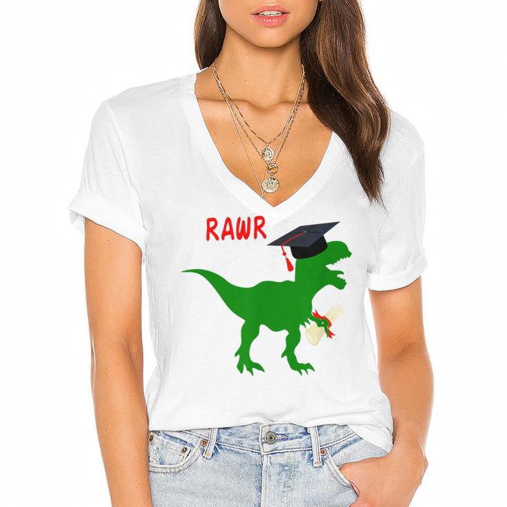 Dinosaur Rawr Diploma Graduate Graduation Women's Jersey Short Sleeve Deep V-Neck Tshirt				
