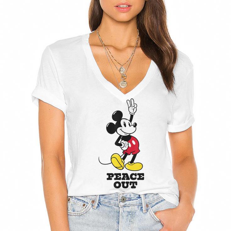 Disney Mickey Mouse Peace Out Totally Retro Graduation Women's Jersey Short Sleeve Deep V-Neck Tshirt				