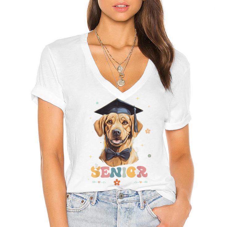 Dog Class Of 2024 Graduation Senior 2024 Men Women Girls Kids Women's Jersey Short Sleeve Deep V-Neck Tshirt				