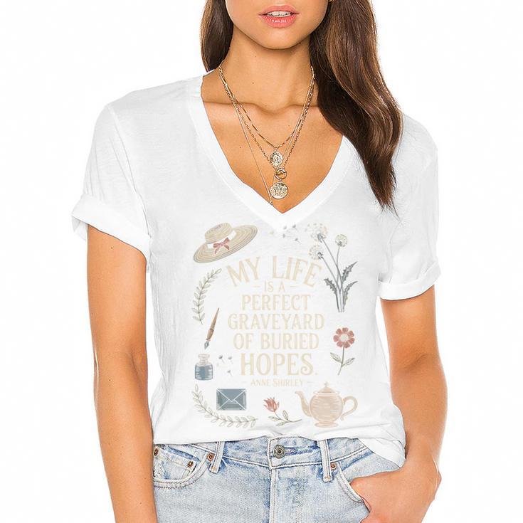 Dramatic Book Lover Quote Women's Jersey Short Sleeve Deep V-Neck Tshirt				
