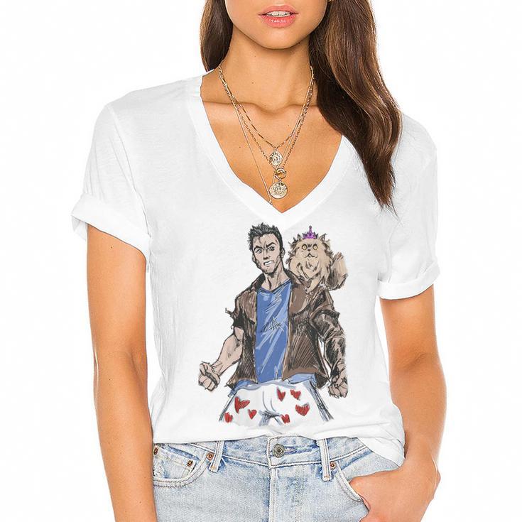 Dungeon Crawler Carl Sketchbook Princess Donut And Carl Book Women's Jersey Short Sleeve Deep V-Neck Tshirt				