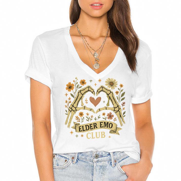 Elder Emo Club Skeleton Hands Heart Nostalgia Women's Jersey Short Sleeve Deep V-Neck Tshirt				
