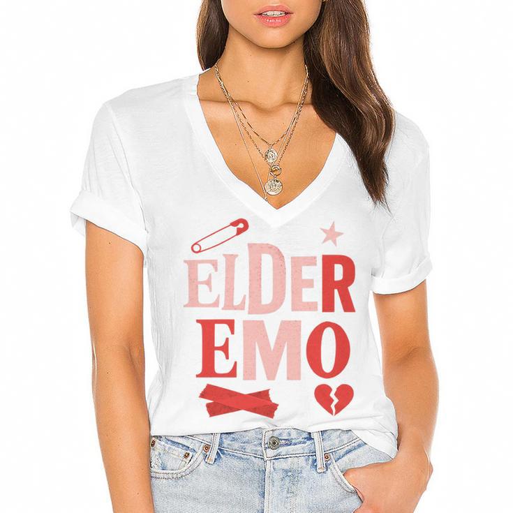 Elder Emo Retro Punk Typography Nostalgia Premium Tri-Blend Women's Jersey Short Sleeve Deep V-Neck Tshirt