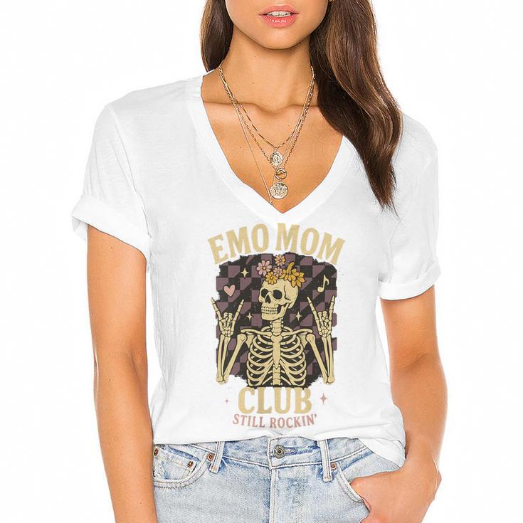 Emo Mom Club Still Rockin Skeleton Nostalgia Women Mother Women's Jersey Short Sleeve Deep V-Neck Tshirt