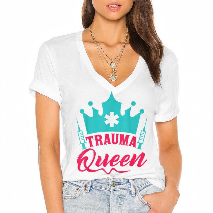 EMT Trauma Queen Paramedic Student T-Shirt Graduation Women's Jersey Short Sleeve Deep V-Neck Tshirt				
