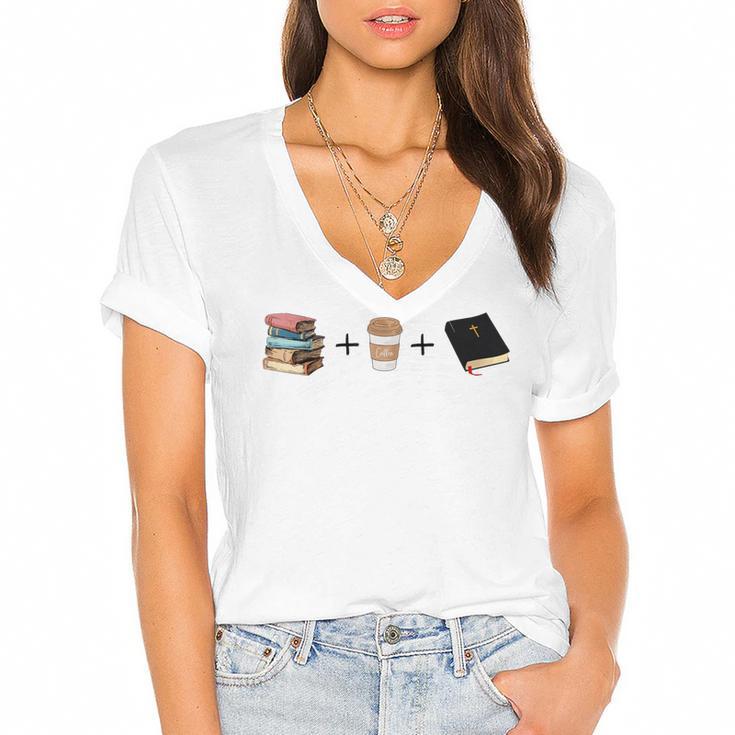 Everything a Girl Needs Books Coffee Jesus Women's Jersey Short Sleeve Deep V-Neck Tshirt
