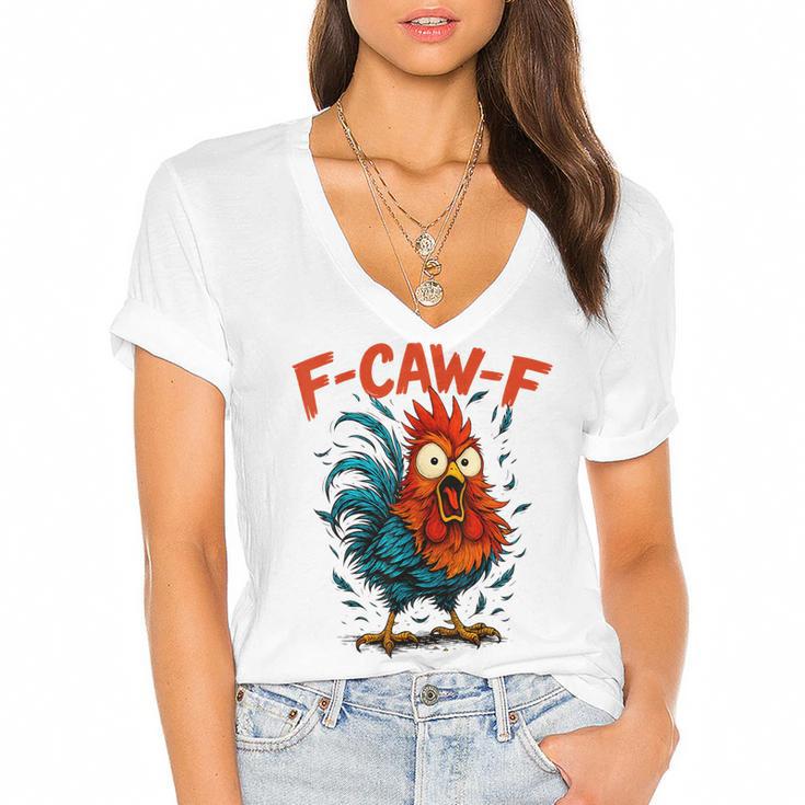 F-Caw-F Rooster F Awk F Chicken Coffee Romance Books Lover Women's Jersey Short Sleeve Deep V-Neck Tshirt				