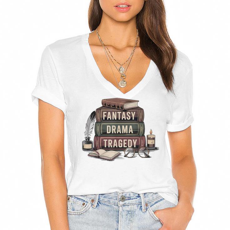 Fantasy Drama Tragedy Gothic Book Lover Bookworm Women's Jersey Short Sleeve Deep V-Neck Tshirt				