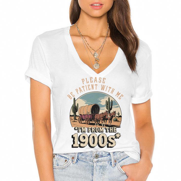 Father’s Day Please Be Patient With Me I'm From The 1900s Premium Women's Jersey Short Sleeve Deep V-Neck Tshirt
