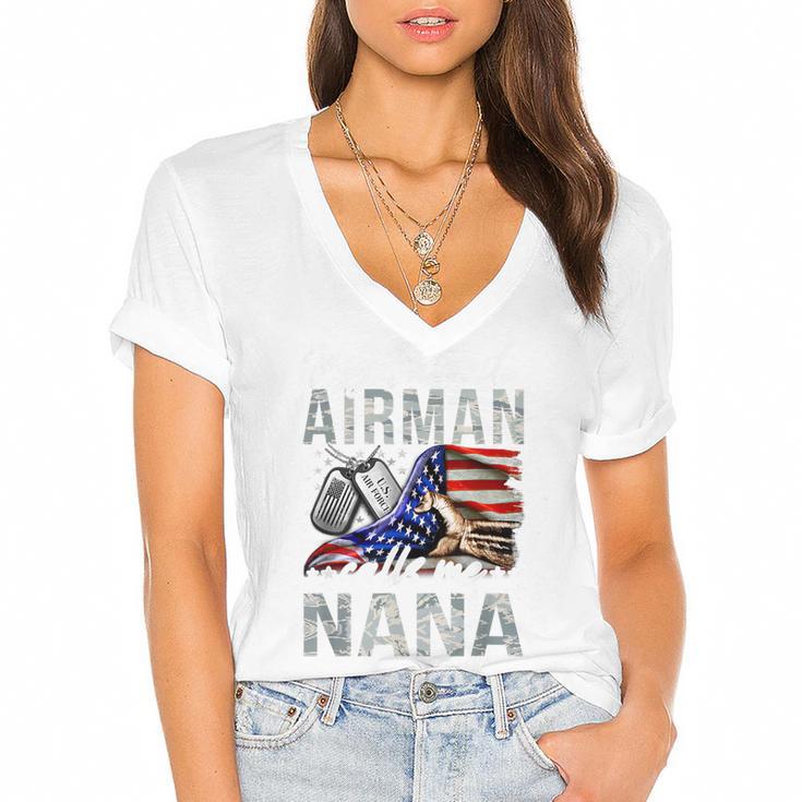My Favorite Airman Calls Me Nana Air Force Graduation Nana Women's Jersey Short Sleeve Deep V-Neck Tshirt				