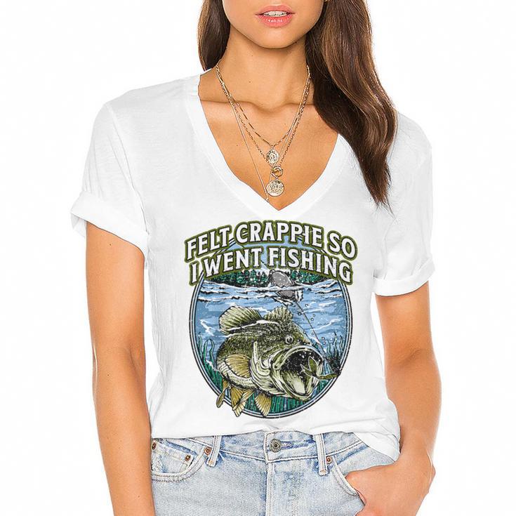 Felt Crappie So I Went Fishing Introvert Lakes Antisocial Raglan Baseball Tee Women's Jersey Short Sleeve Deep V-Neck Tshirt				