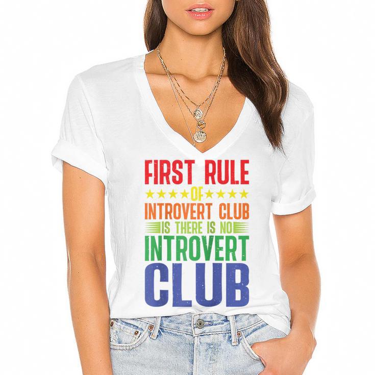 First Rule Of Introvert Club Is There Is No Introvert Club Raglan Baseball Tee Women's Jersey Short Sleeve Deep V-Neck Tshirt				