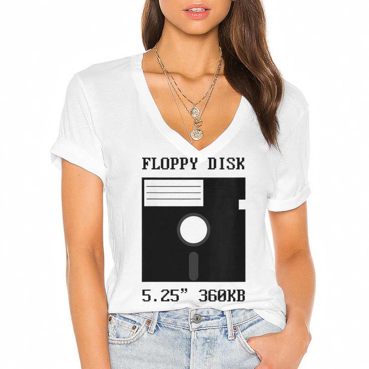 Floppy Disk Computer Nostalgia Fun PC Enthusiast History Women's Jersey Short Sleeve Deep V-Neck Tshirt				