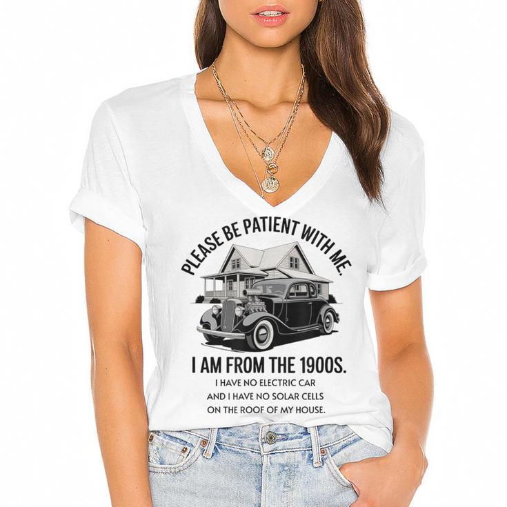 Forgive Me I'm From The 1900s No E-Car No SolarCells Women's Jersey Short Sleeve Deep V-Neck Tshirt