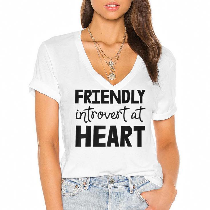 Friendly Introvert At Heart Raglan Baseball Tee Women's Jersey Short Sleeve Deep V-Neck Tshirt