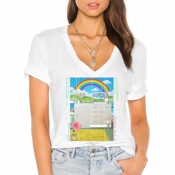 Frutiger Aero Aesthetic Rainbow Glitch Art Premium Tri-Blend Women's Jersey Short Sleeve Deep V-Neck Tshirt				