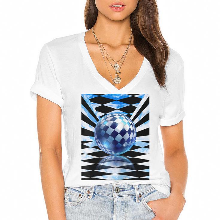 Frutiger Aero Aesthetic Tech Checkered Room Orb Sky Raglan Baseball Tee Women's Jersey Short Sleeve Deep V-Neck Tshirt				