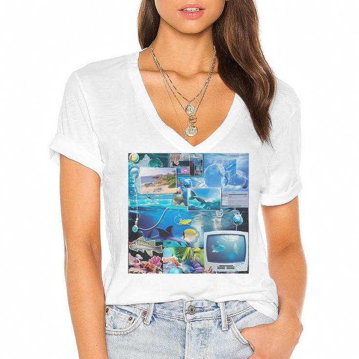 Frutiger Aero Retro Vibes Premium Tri-Blend Women's Jersey Short Sleeve Deep V-Neck Tshirt
