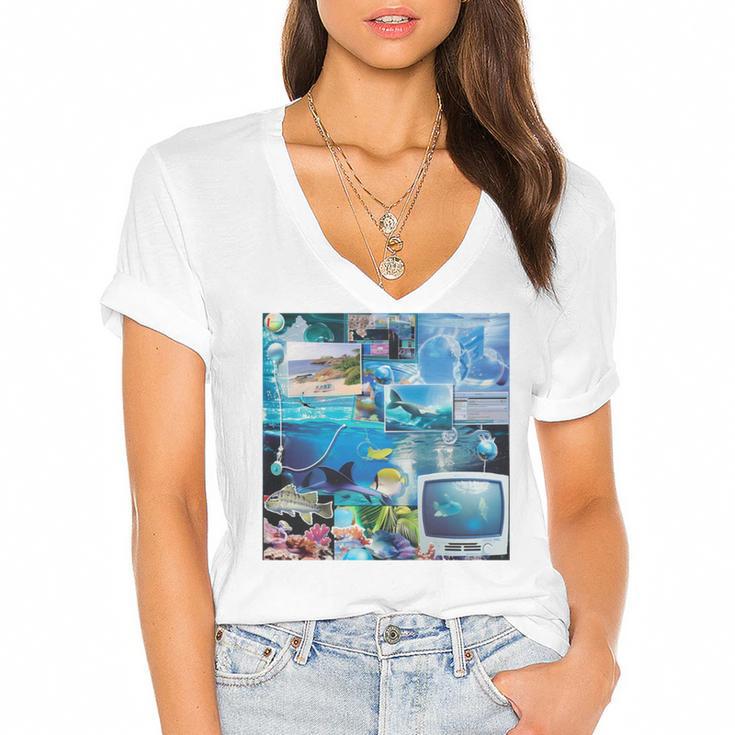 Frutiger Aero Retro Vibes Women's Jersey Short Sleeve Deep V-Neck Tshirt				