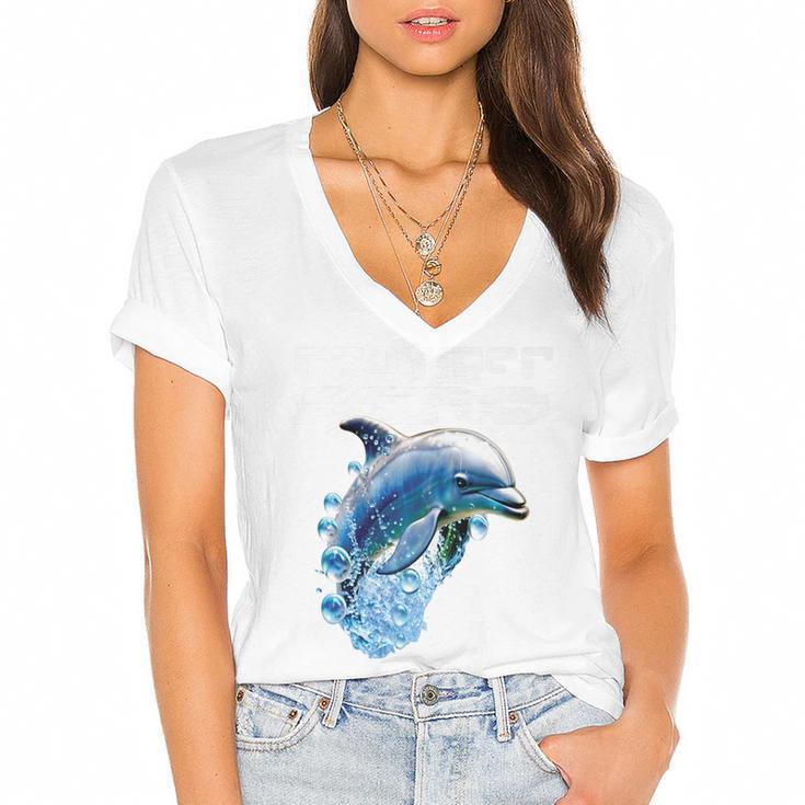 Frutiger Aero Splashy Dolphin Y2k Aesthetic Graphic Premium Women's Jersey Short Sleeve Deep V-Neck Tshirt