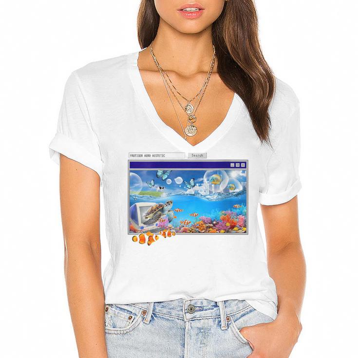 Frutiger Aero Y2k 2000s Women's Jersey Short Sleeve Deep V-Neck Tshirt				