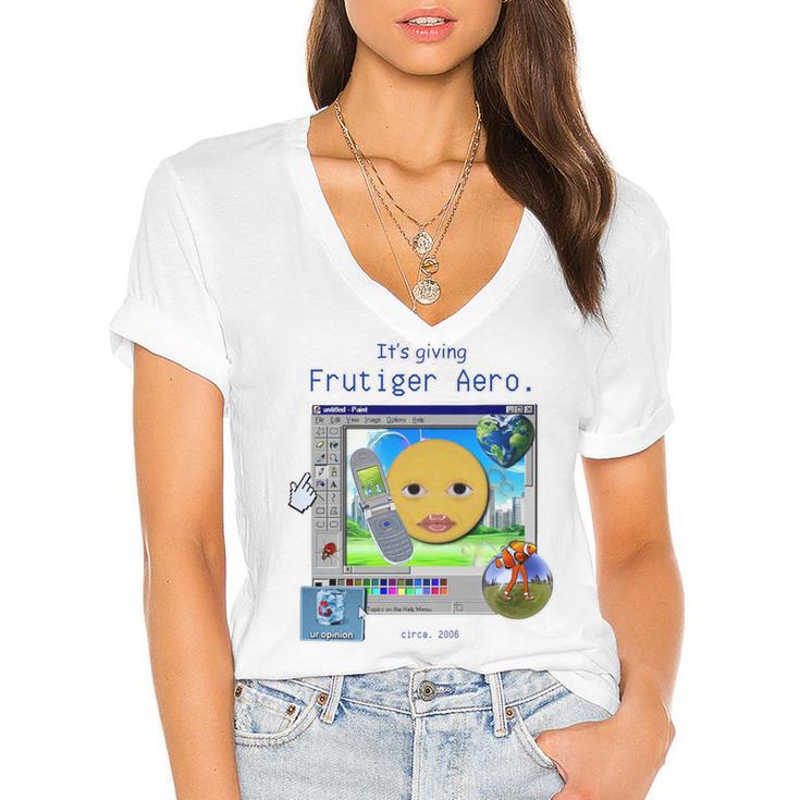 Frutiger Aero Y2K Meme Graphic 2000s Nostalgia Premium Women's Jersey Short Sleeve Deep V-Neck Tshirt				