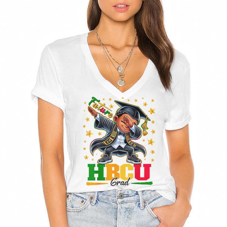 Future HBCU Grad Dabbing Kid Graduation For Boys Kids Women's Jersey Short Sleeve Deep V-Neck Tshirt				