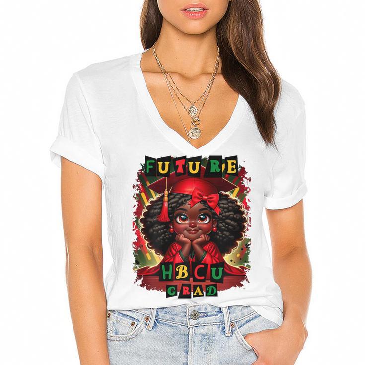 Future HBCU Grad History Girl Graduation HBCU Women's Jersey Short Sleeve Deep V-Neck Tshirt				