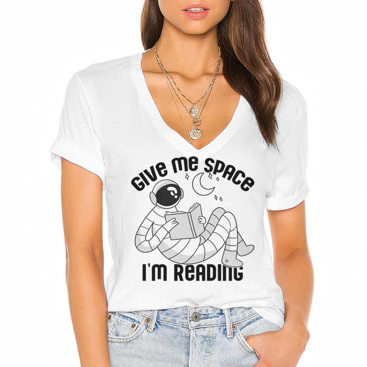 GIVE ME Space I'm Reading Kids Astronaut Book Reader Meme Premium Tri-Blend Women's Jersey Short Sleeve Deep V-Neck Tshirt