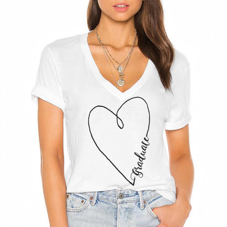 Graduate Heart Shirt Graduation Women's Jersey Short Sleeve Deep V-Neck Tshirt				