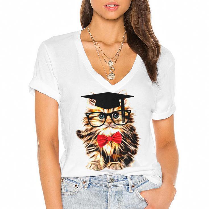 Graduation Cat Class Of 2023 Women's Jersey Short Sleeve Deep V-Neck Tshirt				