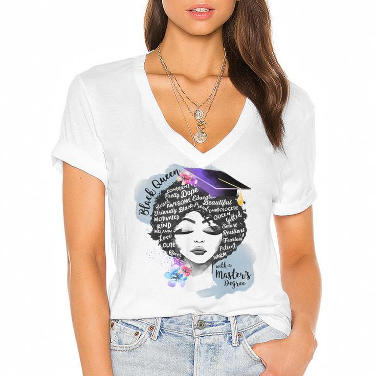 Graduation Masters Degree Woman Queen Graduate 2025 Women's Jersey Short Sleeve Deep V-Neck Tshirt				