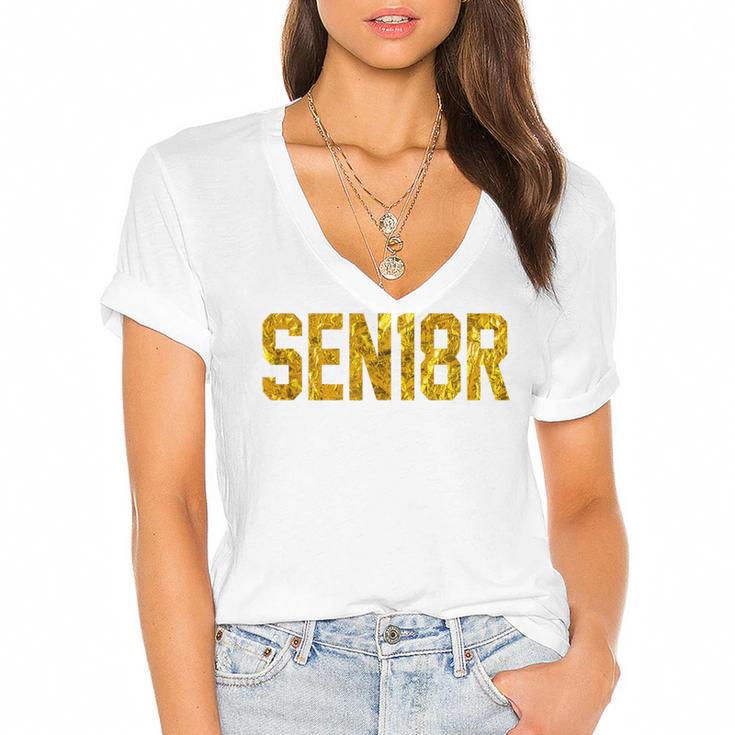 Graduation Party SEN18R Senior 2018 High School T-Shirt Women's Jersey Short Sleeve Deep V-Neck Tshirt				