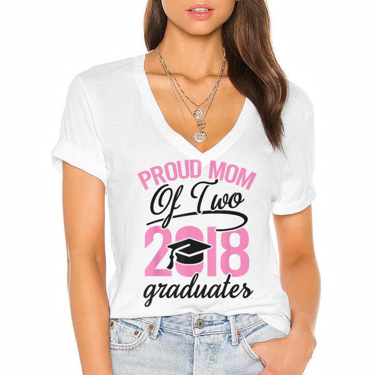 Graduation Shirt For Mom With Twins Proud Mom Of Two Women's Jersey Short Sleeve Deep V-Neck Tshirt				