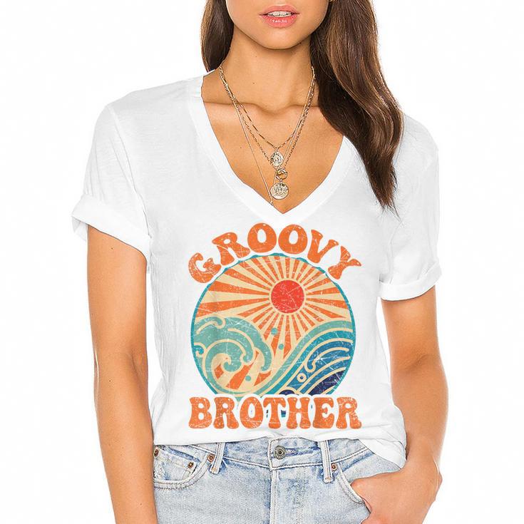 Groovy Brother 70s Aesthetic Nostalgia 1970's Retro Brother Women's Jersey Short Sleeve Deep V-Neck Tshirt
