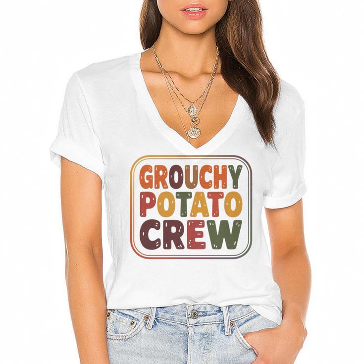 Grouchy Potato Crew Introvert Sarcasm Premium Tri-Blend Women's Jersey Short Sleeve Deep V-Neck Tshirt