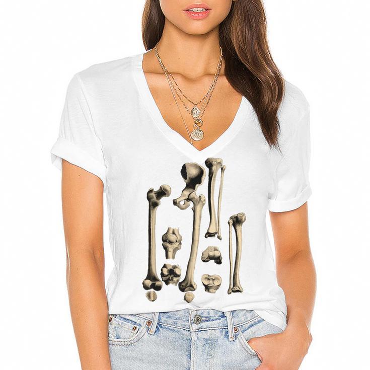 Hip And Leg Bones Book Print Vintage Human Bones Women's Jersey Short Sleeve Deep V-Neck Tshirt				