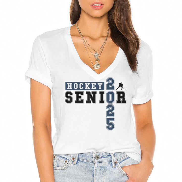 Hockey Senior Night Hockey Senior 2025 Graduation 32 Women's Jersey Short Sleeve Deep V-Neck Tshirt				