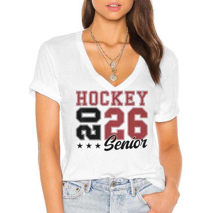 Hockey Senior Night Hockey Senior 2026 Graduation 59 Women's Jersey Short Sleeve Deep V-Neck Tshirt				
