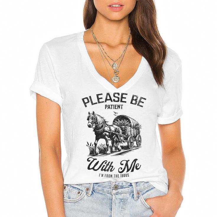 Horse Please Be Patient With Me I'm From The 1900s Women's Jersey Short Sleeve Deep V-Neck Tshirt				