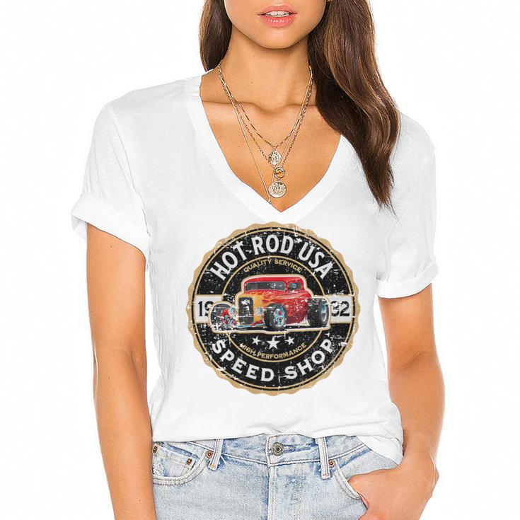 Hotrod Custom Car Automotive Nostalgia Distressed Premium Tri-Blend Women's Jersey Short Sleeve Deep V-Neck Tshirt				
