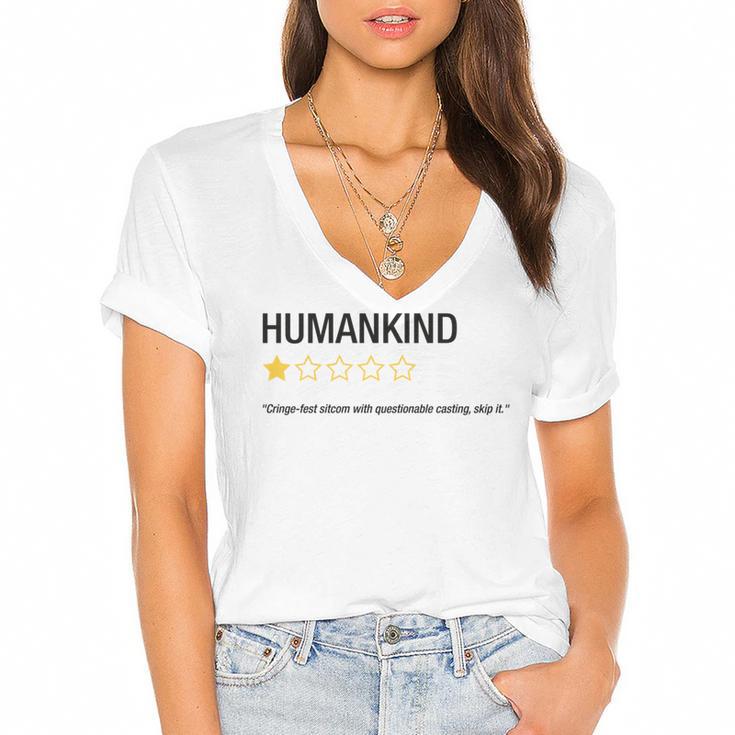 Humankind One Star Introvert People Rating Women's Jersey Short Sleeve Deep V-Neck Tshirt				