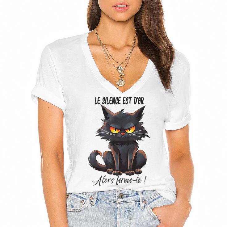 Humor Provocateur Sarcasm Closes The Silence Introvert Chat Women's Jersey Short Sleeve Deep V-Neck Tshirt