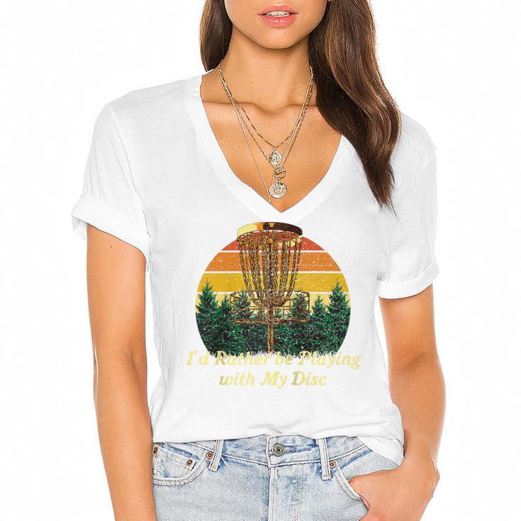 Id Rather Be Playing With My Disc Introvert Disc Golf Raglan Baseball Tee Women's Jersey Short Sleeve Deep V-Neck Tshirt