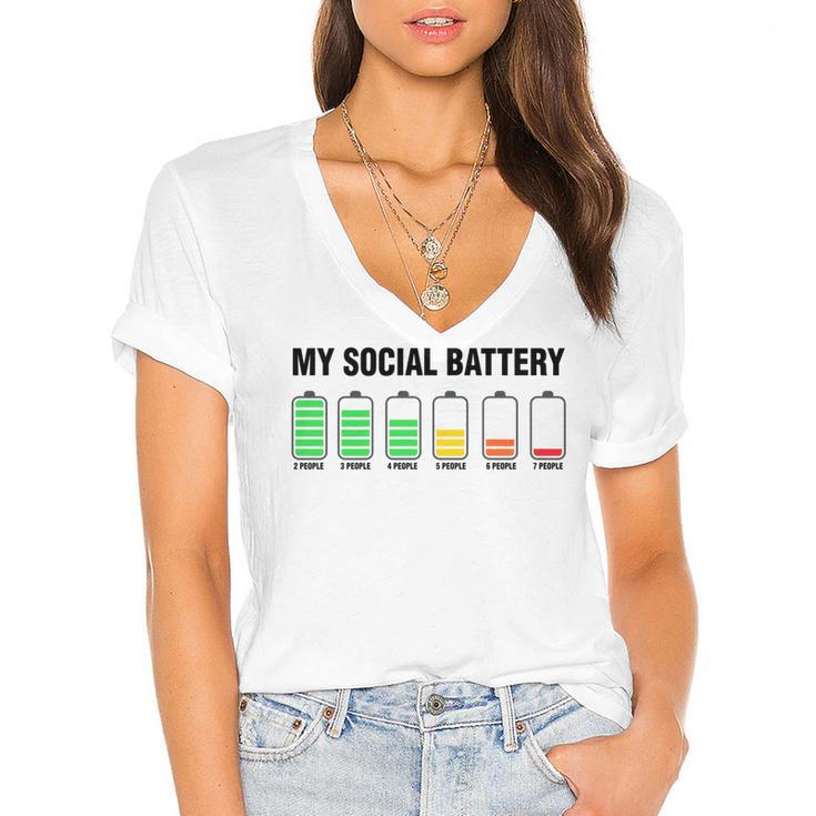 Introvert Cute My Social Battery Women's Jersey Short Sleeve Deep V-Neck Tshirt
