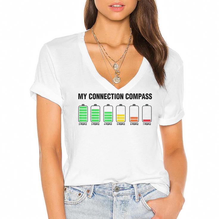 Introvert Low Battery My Connection Compass Women's Jersey Short Sleeve Deep V-Neck Tshirt