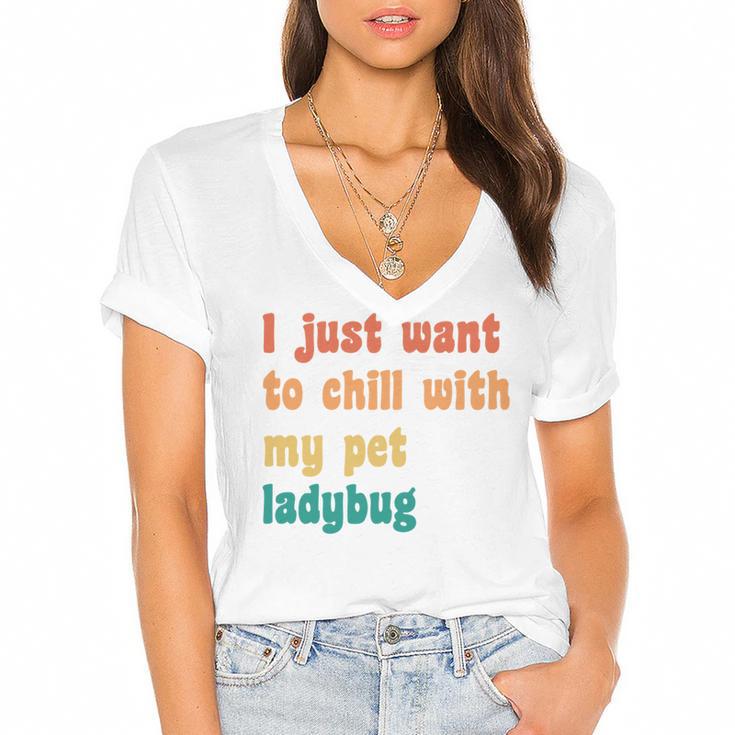 Introvert Pet Ladybug Mom Women's Jersey Short Sleeve Deep V-Neck Tshirt