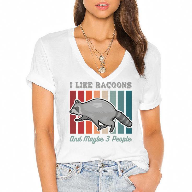 Introvert Raccoon Animal Lover Trash Panda Antisocial Retro Women's Jersey Short Sleeve Deep V-Neck Tshirt