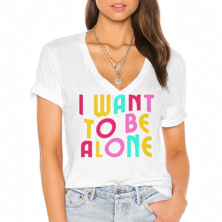 Introvert I Want To Be Alone Retro Wavy Women's Jersey Short Sleeve Deep V-Neck Tshirt