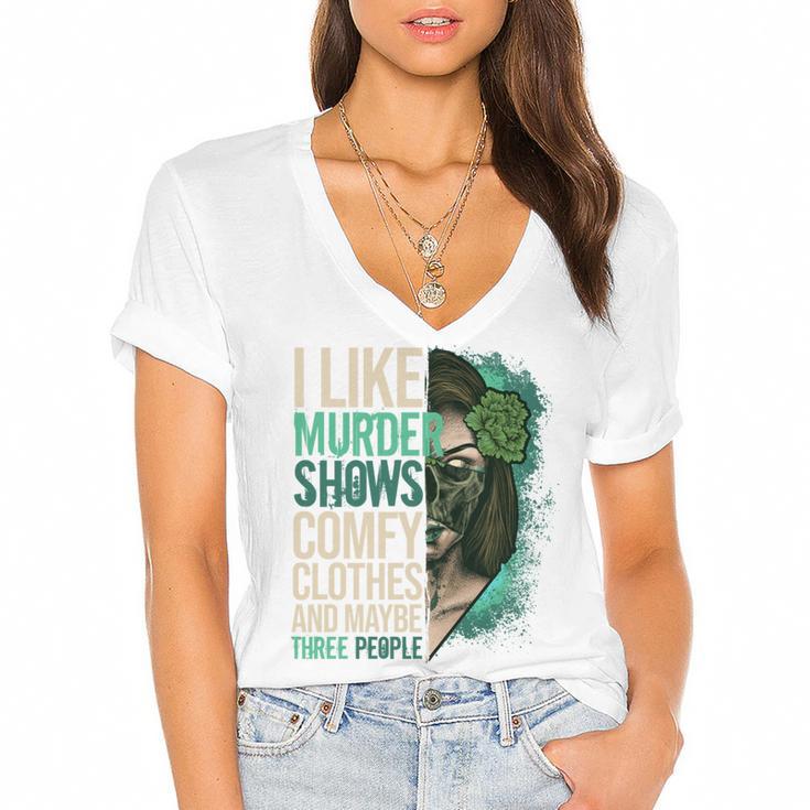 Introverted Murder Shows True Crime Lovers Introvert Women's Jersey Short Sleeve Deep V-Neck Tshirt